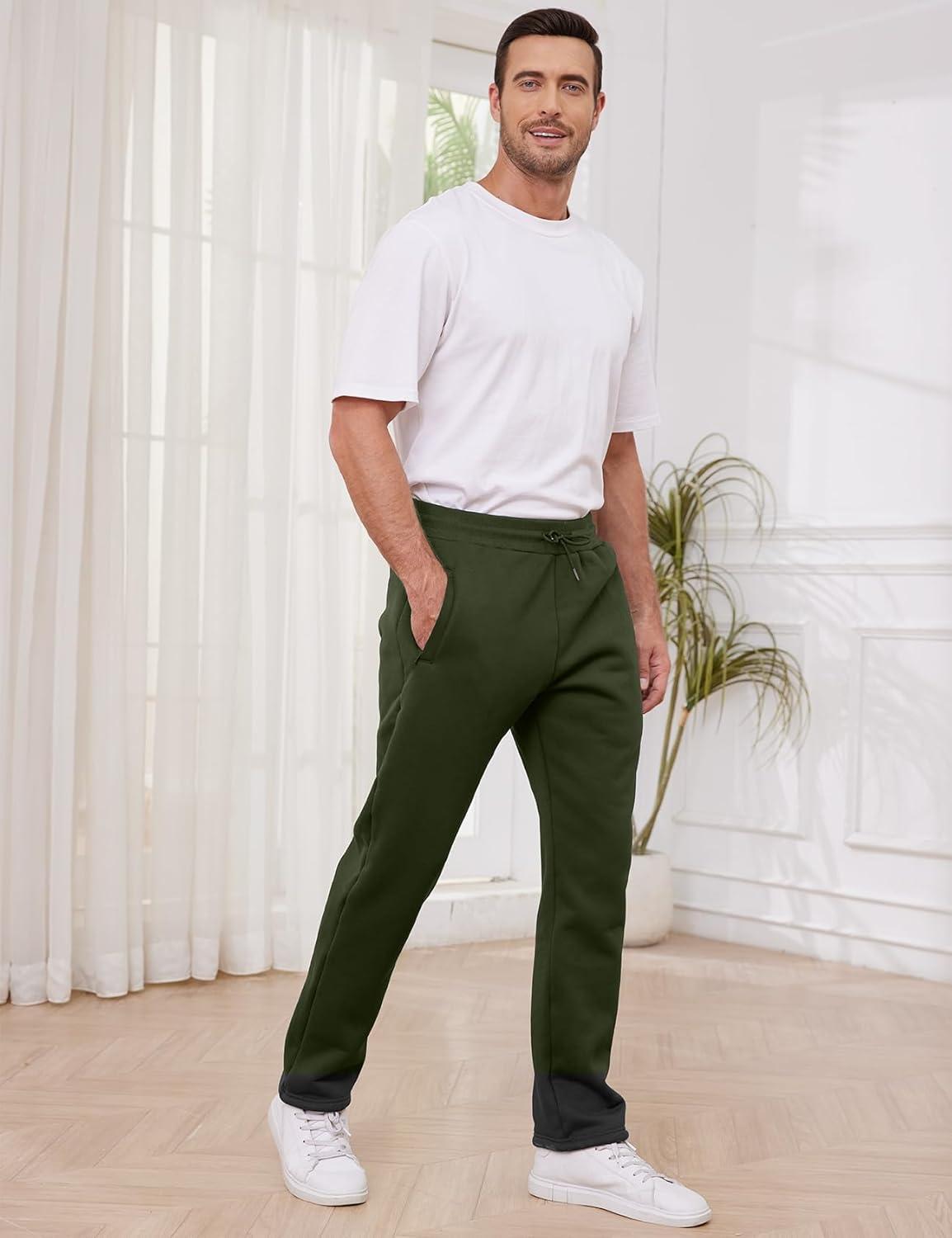 imageGihuo Mens Winter Warm Fleece Pants Sherpa Fleece Lined Jogger Pants Sweatpants2army Open Bottom