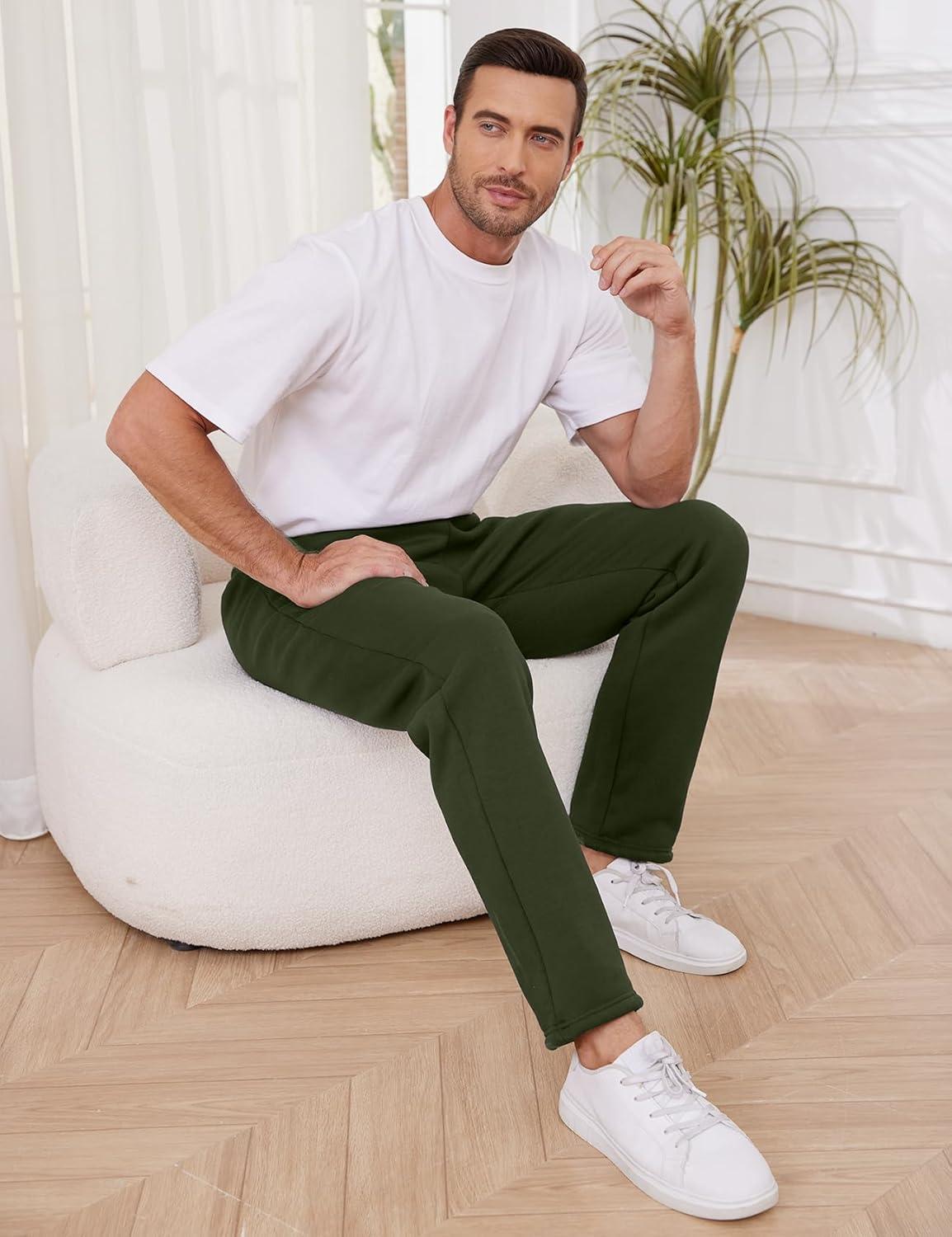 imageGihuo Mens Winter Warm Fleece Pants Sherpa Fleece Lined Jogger Pants Sweatpants2army Open Bottom