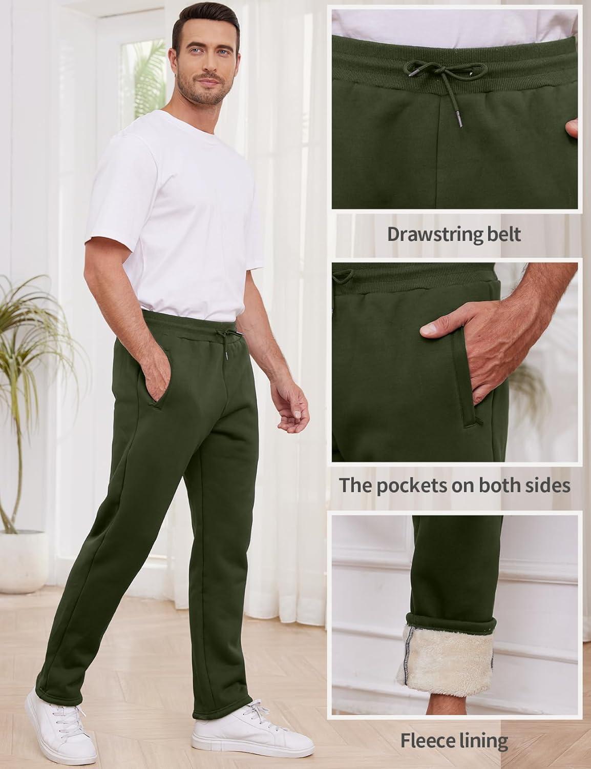 imageGihuo Mens Winter Warm Fleece Pants Sherpa Fleece Lined Jogger Pants Sweatpants2army Open Bottom