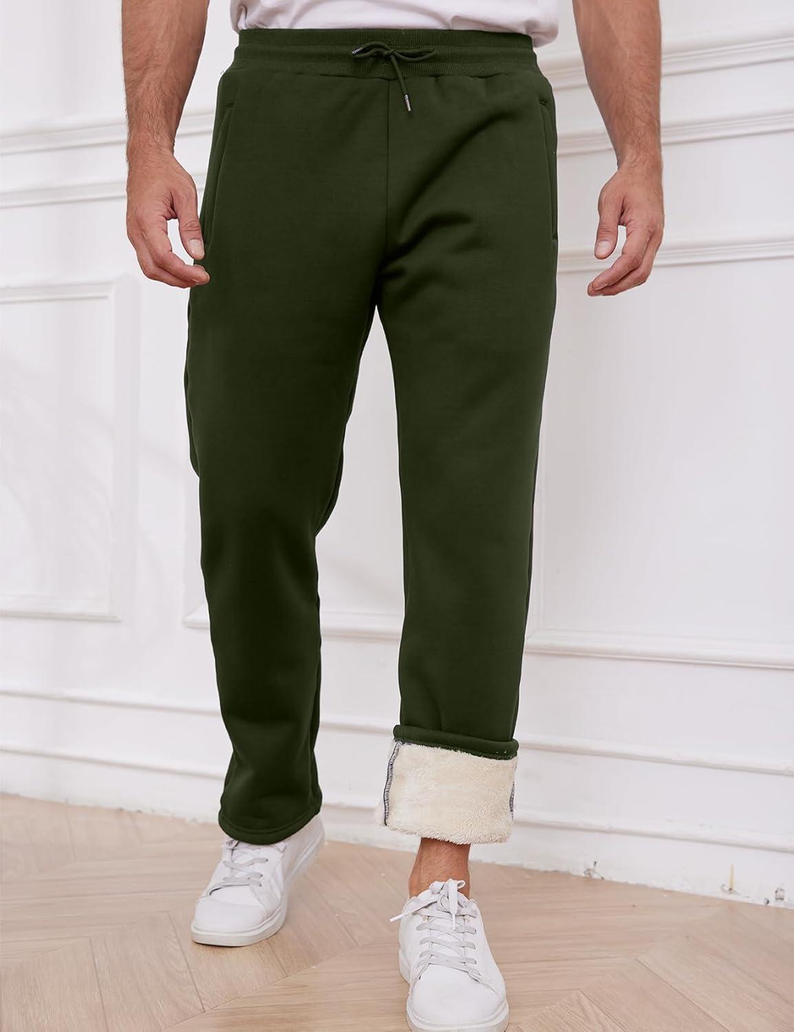 imageGihuo Mens Winter Warm Fleece Pants Sherpa Fleece Lined Jogger Pants Sweatpants2army Open Bottom
