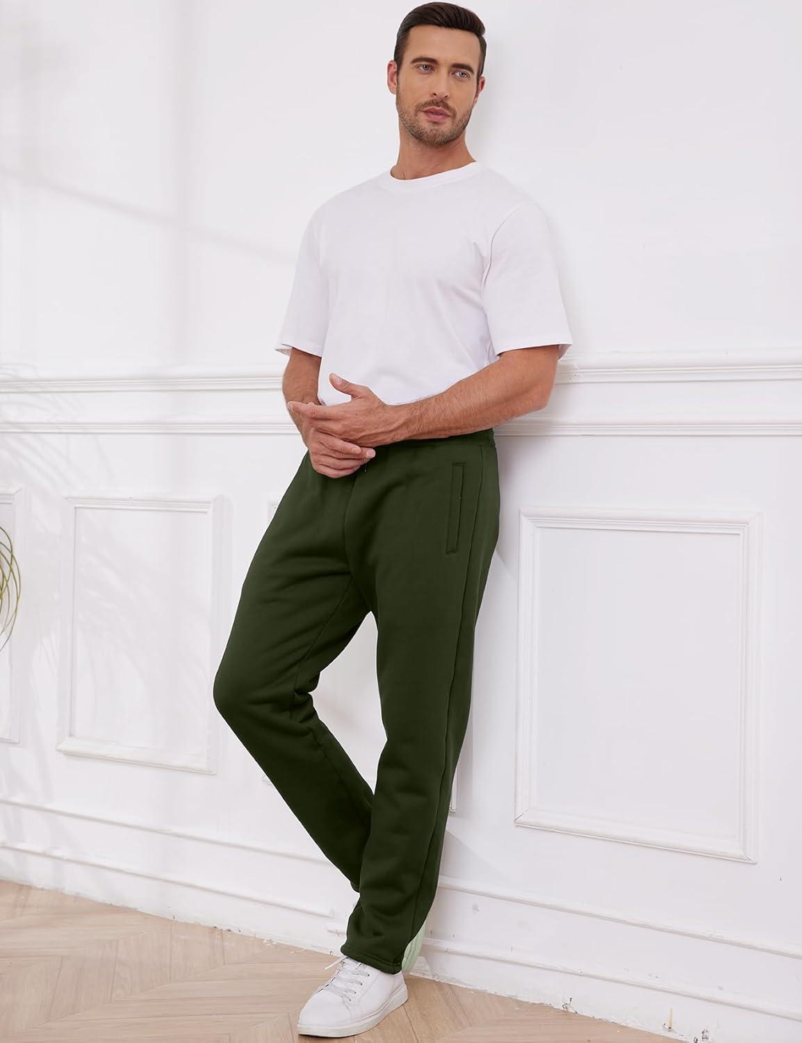 imageGihuo Mens Winter Warm Fleece Pants Sherpa Fleece Lined Jogger Pants Sweatpants2army Open Bottom