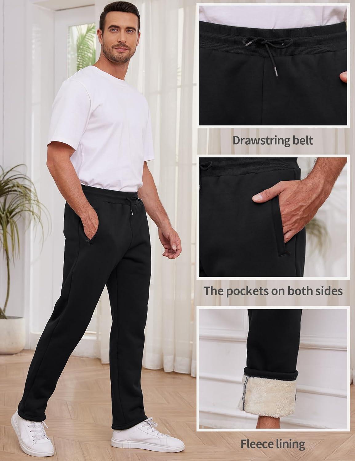 imageGihuo Mens Winter Warm Fleece Pants Sherpa Fleece Lined Jogger Pants Sweatpants2black Open Bottom