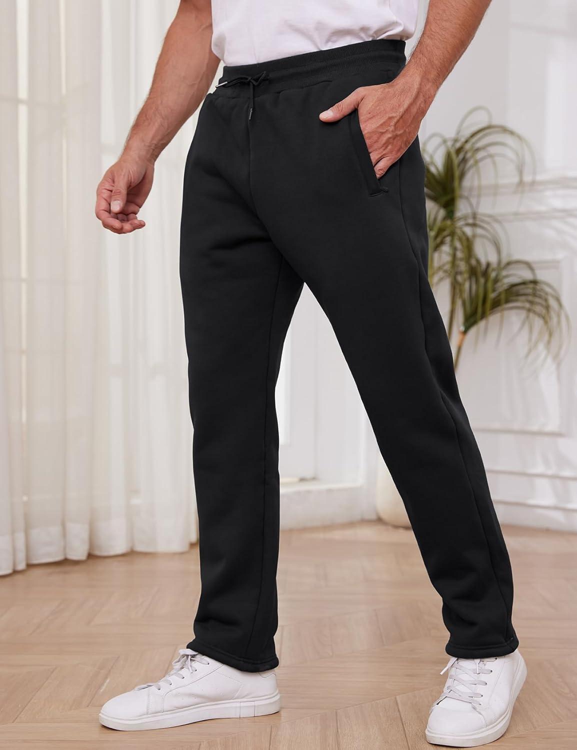 imageGihuo Mens Winter Warm Fleece Pants Sherpa Fleece Lined Jogger Pants Sweatpants2black Open Bottom