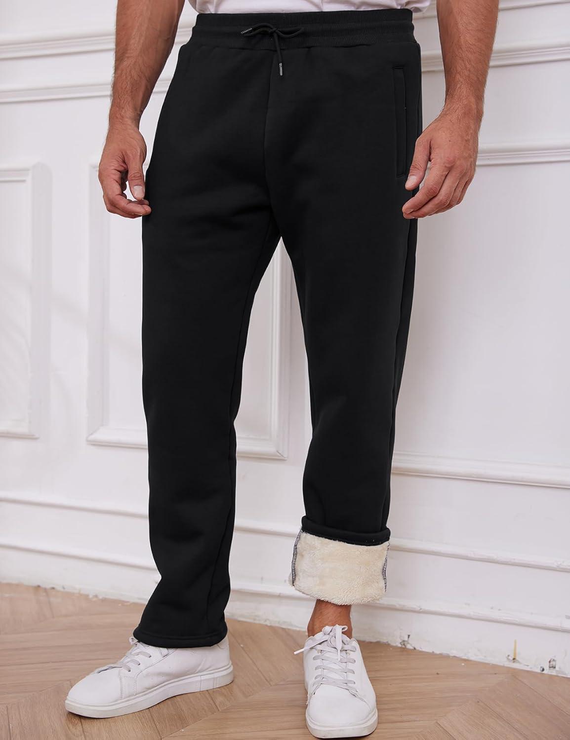 imageGihuo Mens Winter Warm Fleece Pants Sherpa Fleece Lined Jogger Pants Sweatpants2black Open Bottom