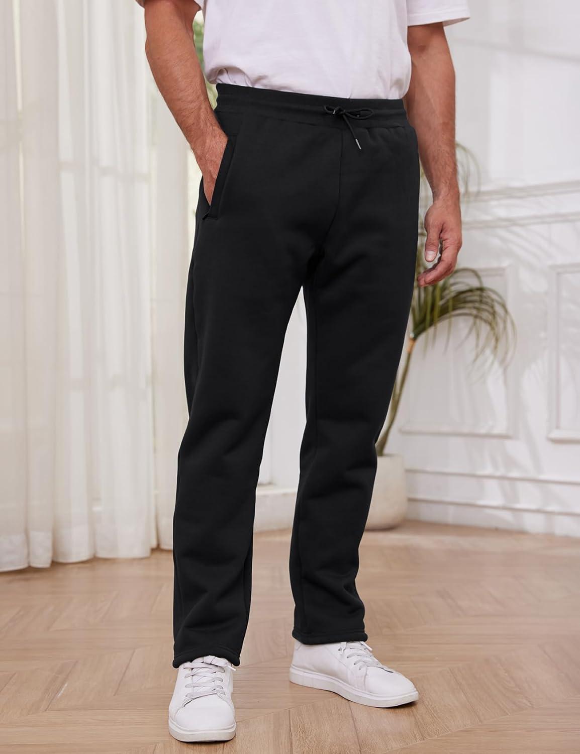imageGihuo Mens Winter Warm Fleece Pants Sherpa Fleece Lined Jogger Pants Sweatpants2black Open Bottom
