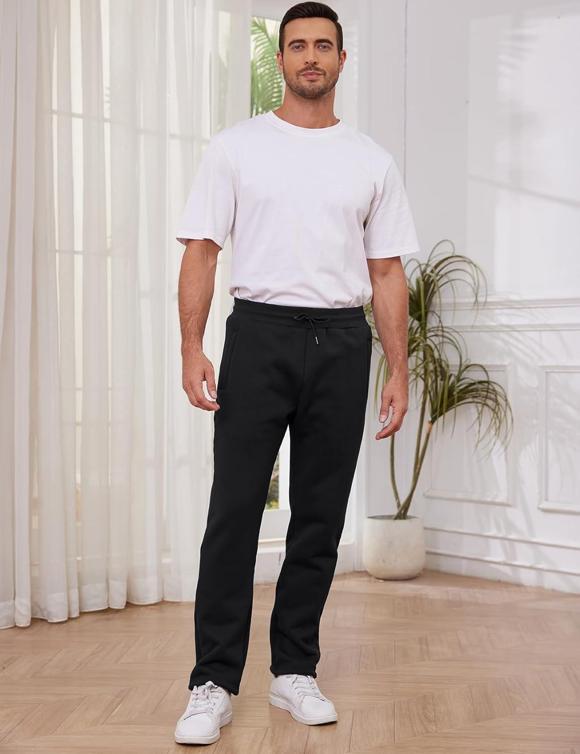 imageGihuo Mens Winter Warm Fleece Pants Sherpa Fleece Lined Jogger Pants Sweatpants2black Open Bottom