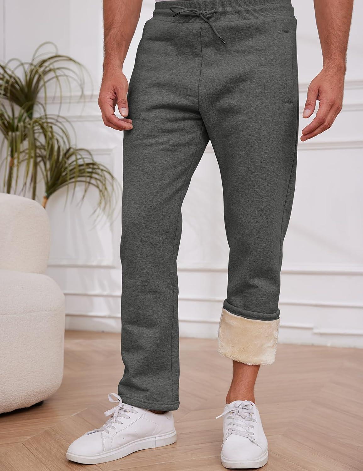 imageGihuo Mens Winter Warm Fleece Pants Sherpa Fleece Lined Jogger Pants Sweatpants2darkgrey Open Bottom