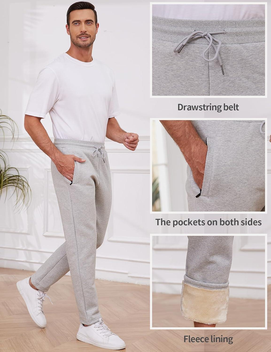 imageGihuo Mens Winter Warm Fleece Pants Sherpa Fleece Lined Jogger Pants Sweatpants2lightgrey Open Bottom