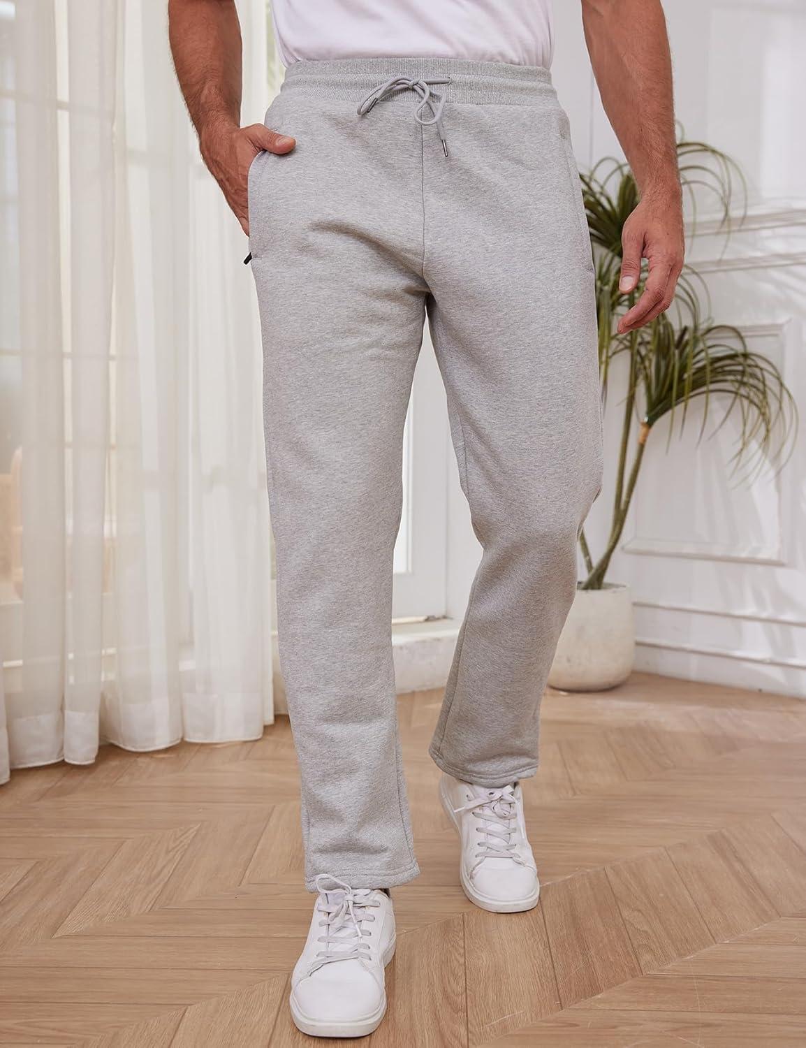 imageGihuo Mens Winter Warm Fleece Pants Sherpa Fleece Lined Jogger Pants Sweatpants2lightgrey Open Bottom