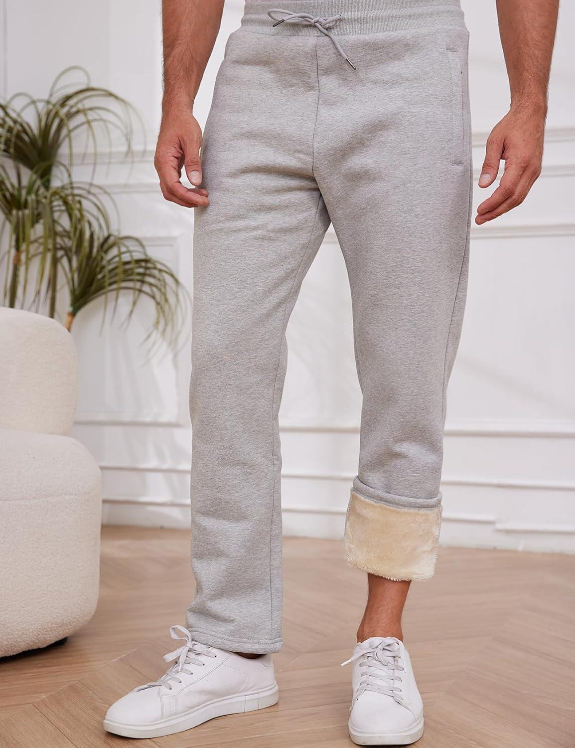 imageGihuo Mens Winter Warm Fleece Pants Sherpa Fleece Lined Jogger Pants Sweatpants2lightgrey Open Bottom