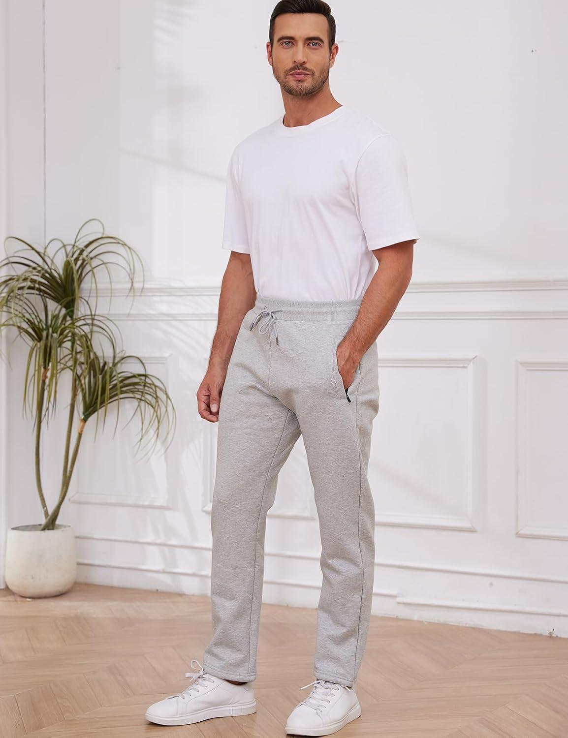 imageGihuo Mens Winter Warm Fleece Pants Sherpa Fleece Lined Jogger Pants Sweatpants2lightgrey Open Bottom