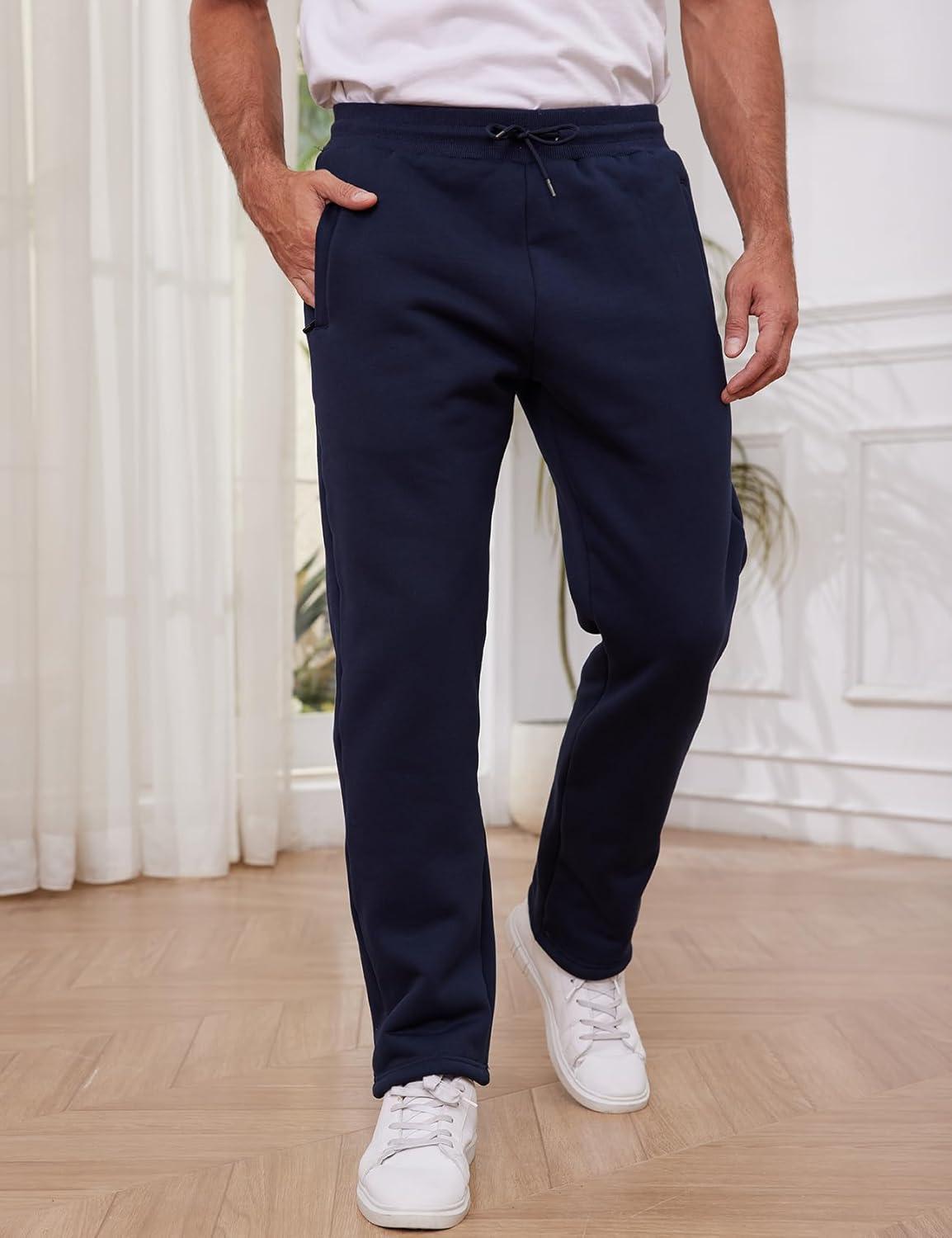 imageGihuo Mens Winter Warm Fleece Pants Sherpa Fleece Lined Jogger Pants Sweatpants2navy Open Bottom