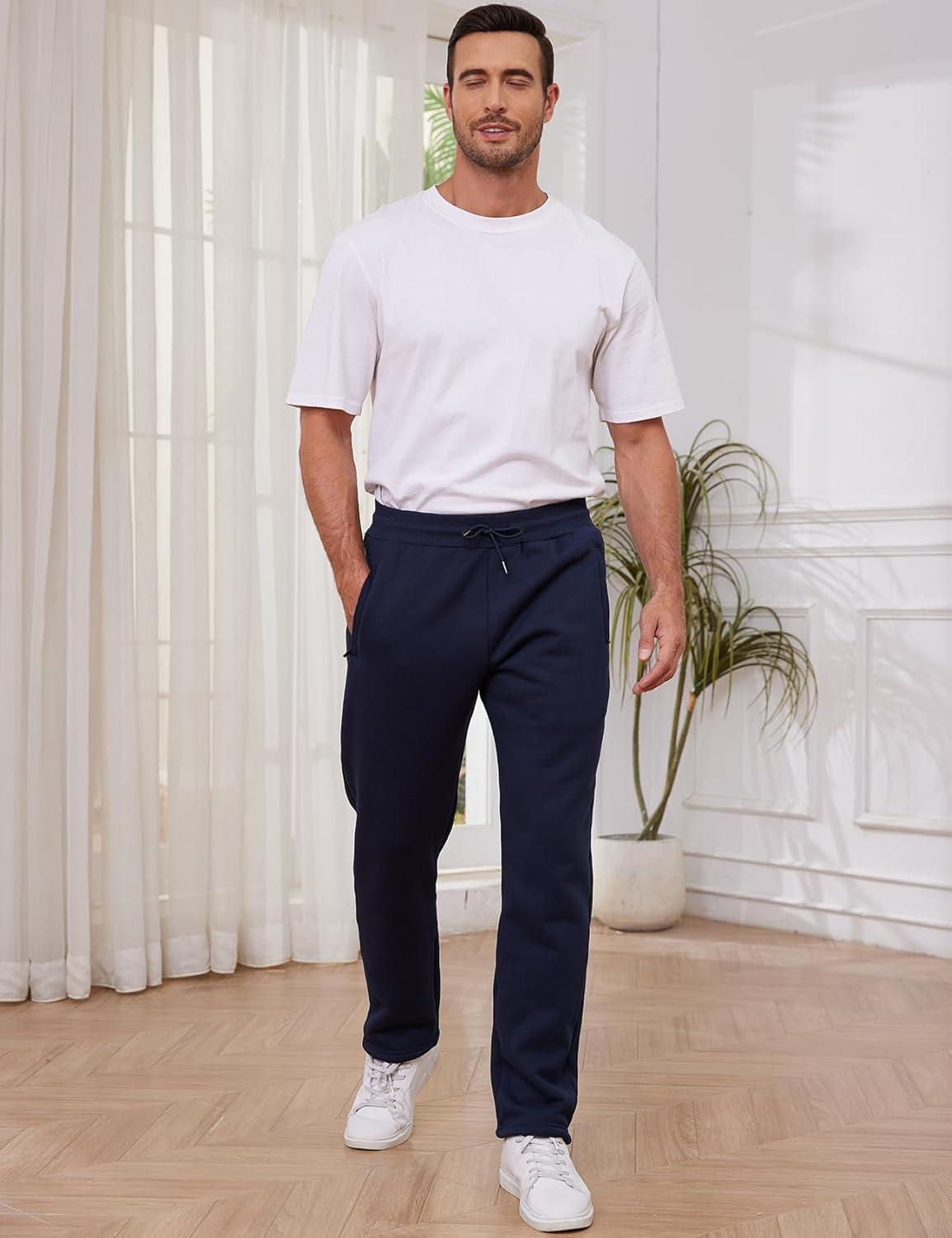 imageGihuo Mens Winter Warm Fleece Pants Sherpa Fleece Lined Jogger Pants Sweatpants2navy Open Bottom