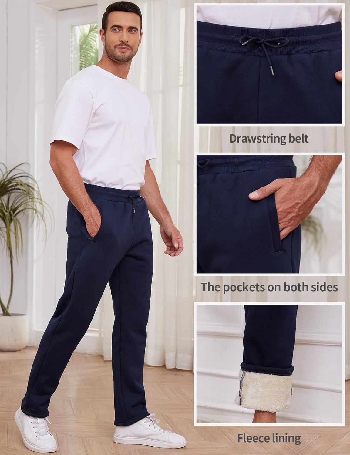 imageGihuo Mens Winter Warm Fleece Pants Sherpa Fleece Lined Jogger Pants Sweatpants2navy Open Bottom