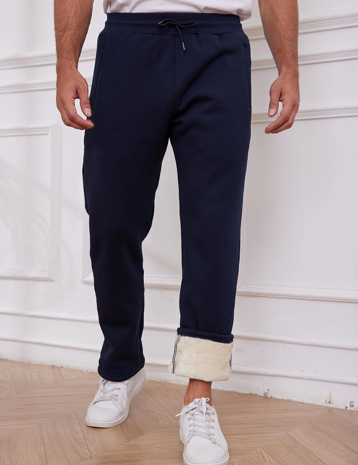 imageGihuo Mens Winter Warm Fleece Pants Sherpa Fleece Lined Jogger Pants Sweatpants2navy Open Bottom