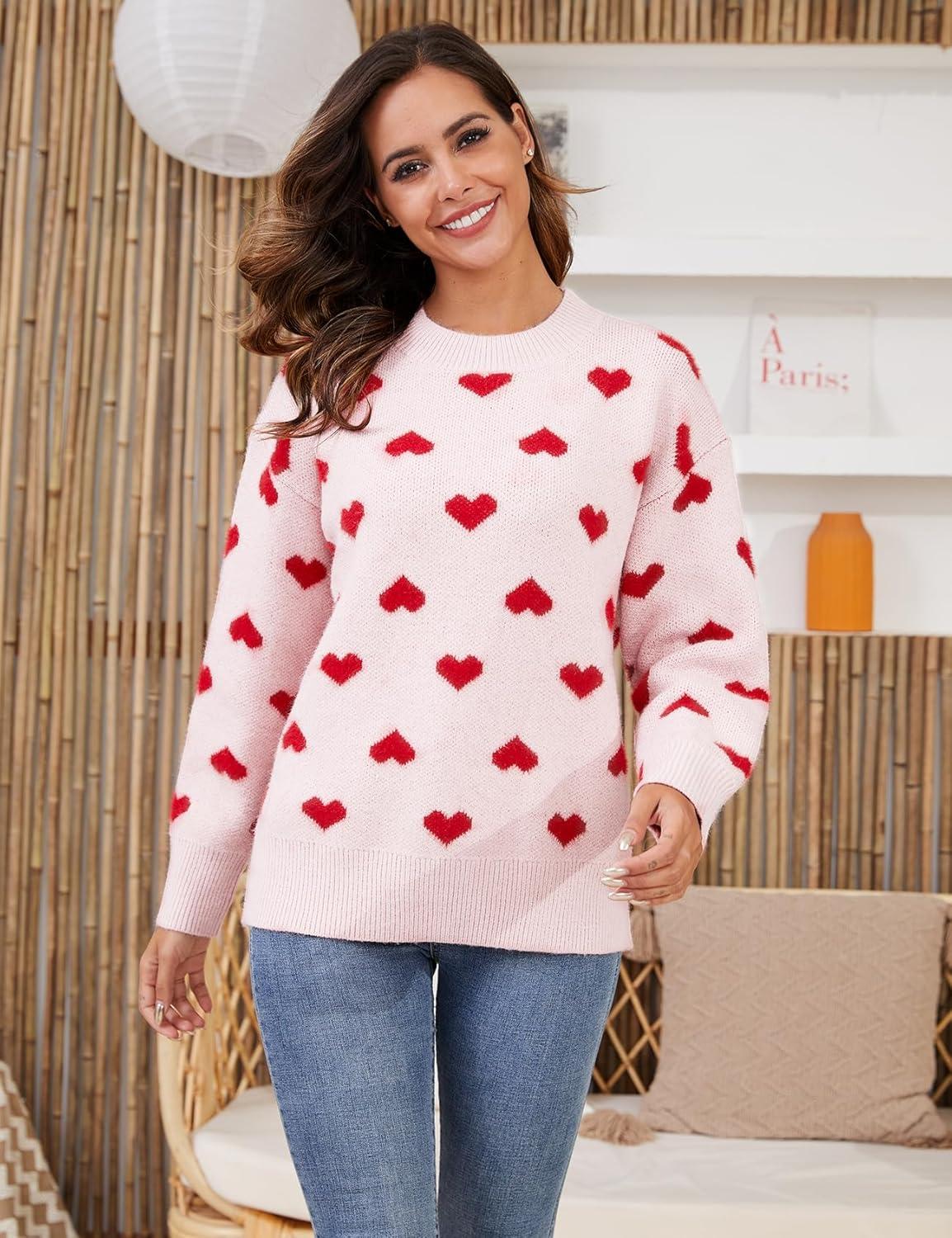 imageGihuo Valentine Heart Sweater for Women Cute Kawaii Casual Crewneck Knitted PulloverBeige
