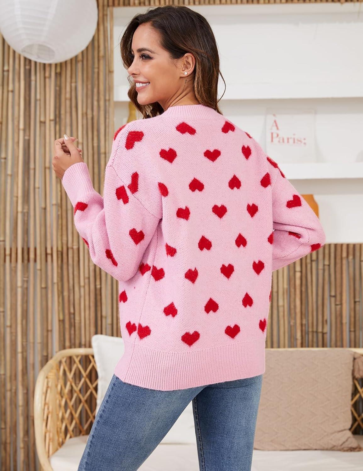 imageGihuo Valentine Heart Sweater for Women Cute Kawaii Casual Crewneck Knitted PulloverRosered