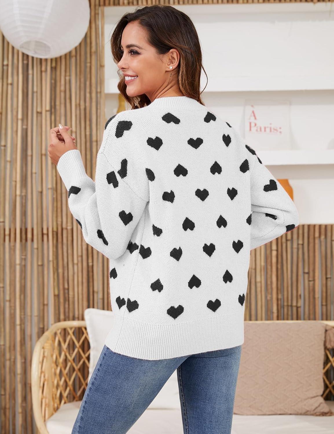 imageGihuo Valentine Heart Sweater for Women Cute Kawaii Casual Crewneck Knitted PulloverWhite