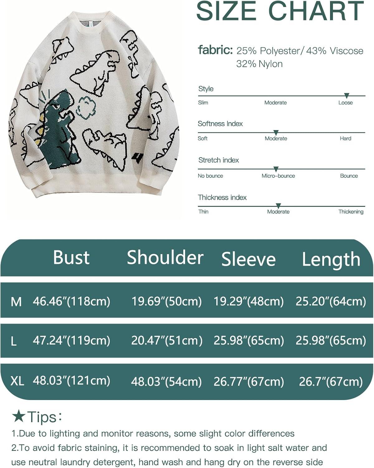 imageGihuo Women Dinosaur Oversized Sweater Graphic Crewneck Knitted Pullover Casual Loose Fit Jumper TopsWhite
