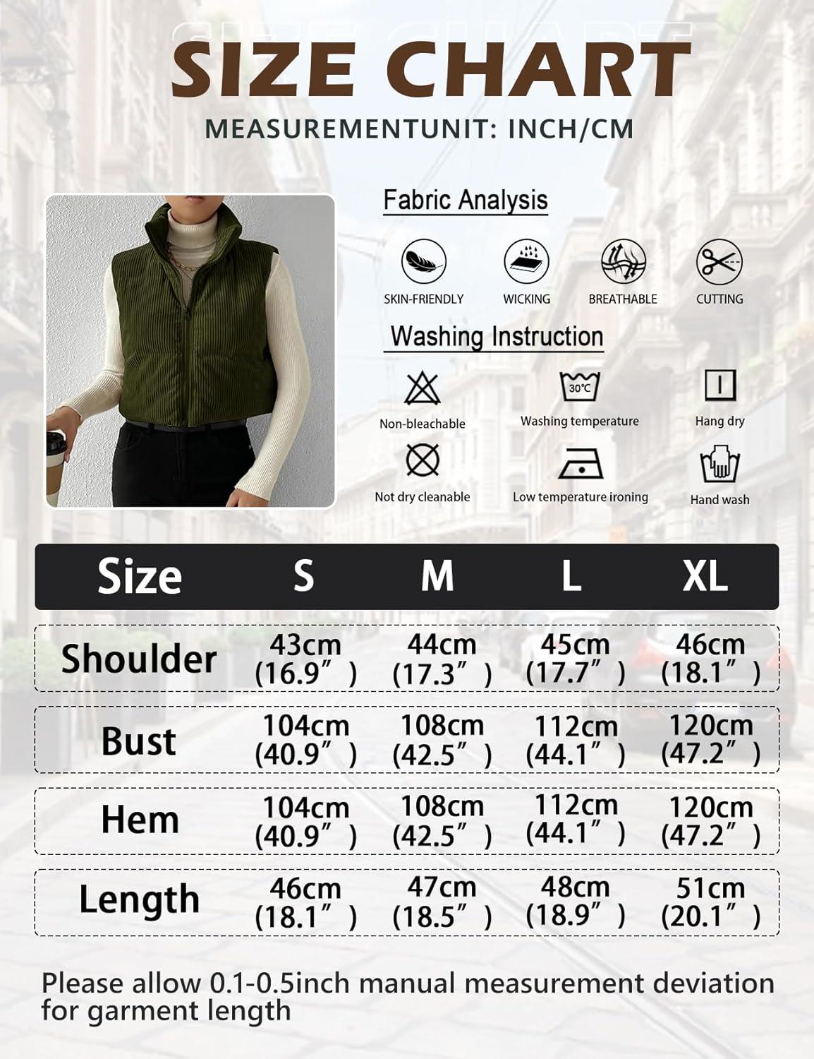 imageGihuo Womens Cropped Puffer Vest Corduroy Zip Up VestsArmygreen