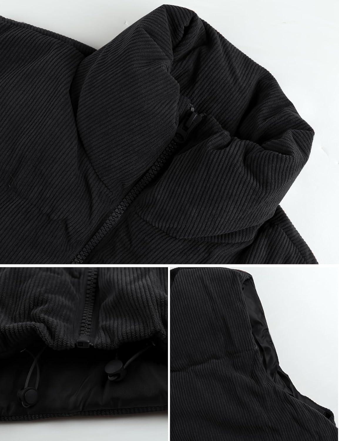 imageGihuo Womens Cropped Puffer Vest Corduroy Zip Up VestsBlack