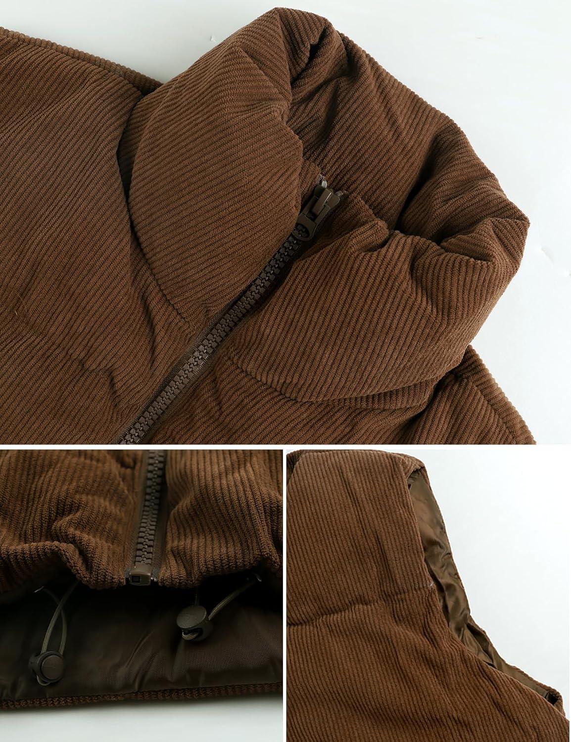 imageGihuo Womens Cropped Puffer Vest Corduroy Zip Up VestsBrown