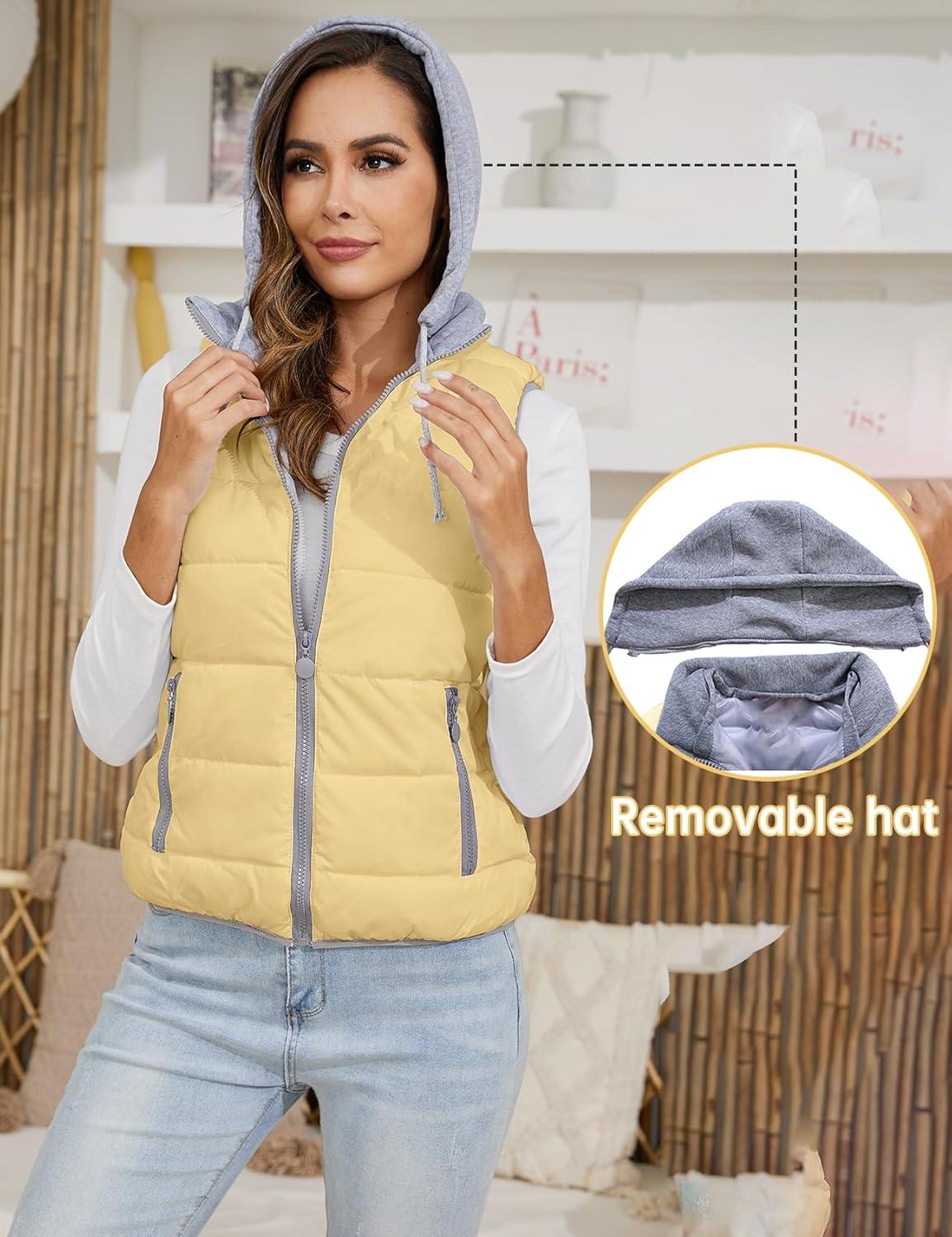 imageGihuo Womens Puffer Vest Zip Up Quilted Padded Winter Hooded Vest Warm Jacket Outerwear VestKhaki
