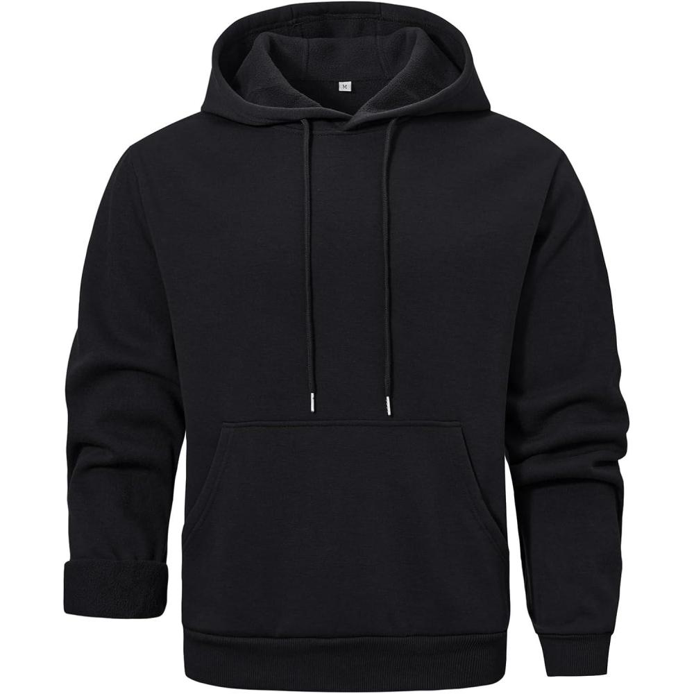 imageGihuo Hoodies for Men Casual Essentials Hoodie Fleece Lined Cotton Pullover Mens Sweatshirt with PocketsBlack