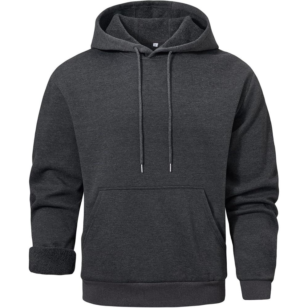 imageGihuo Hoodies for Men Casual Essentials Hoodie Fleece Lined Cotton Pullover Mens Sweatshirt with PocketsDarkgrey