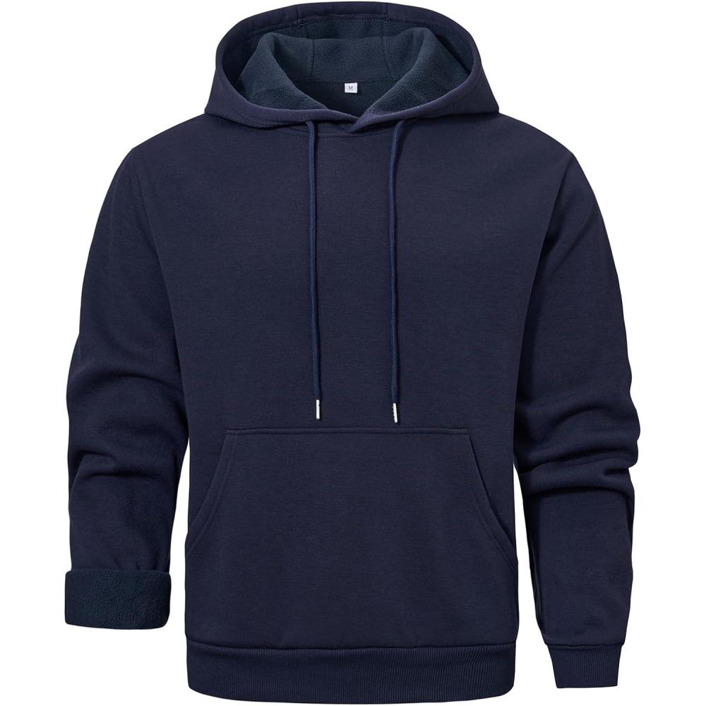 imageGihuo Hoodies for Men Casual Essentials Hoodie Fleece Lined Cotton Pullover Mens Sweatshirt with PocketsNavy