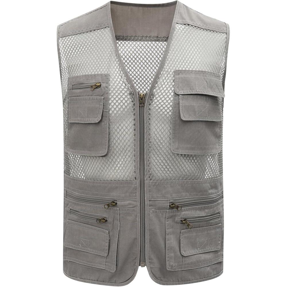 imageGihuo Mens Fishing Safari Vest with Pockets for Summer TravelBeige