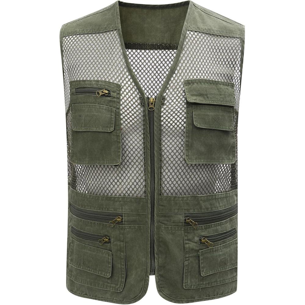 imageGihuo Mens Fishing Safari Vest with Pockets for Summer TravelGreen