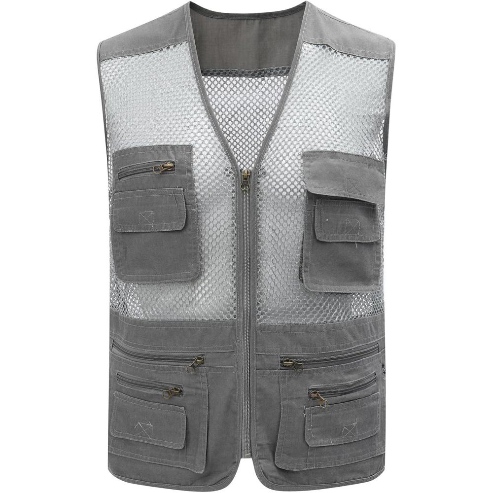 imageGihuo Mens Fishing Safari Vest with Pockets for Summer TravelGrey