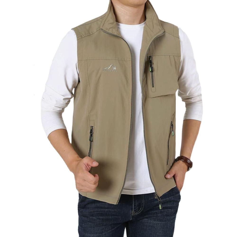 imageGihuo Mens Fishing Vest Utility Vest Casual Outdoor Quick Dry Safari Travel Golf Vest Work VestKhaki 02