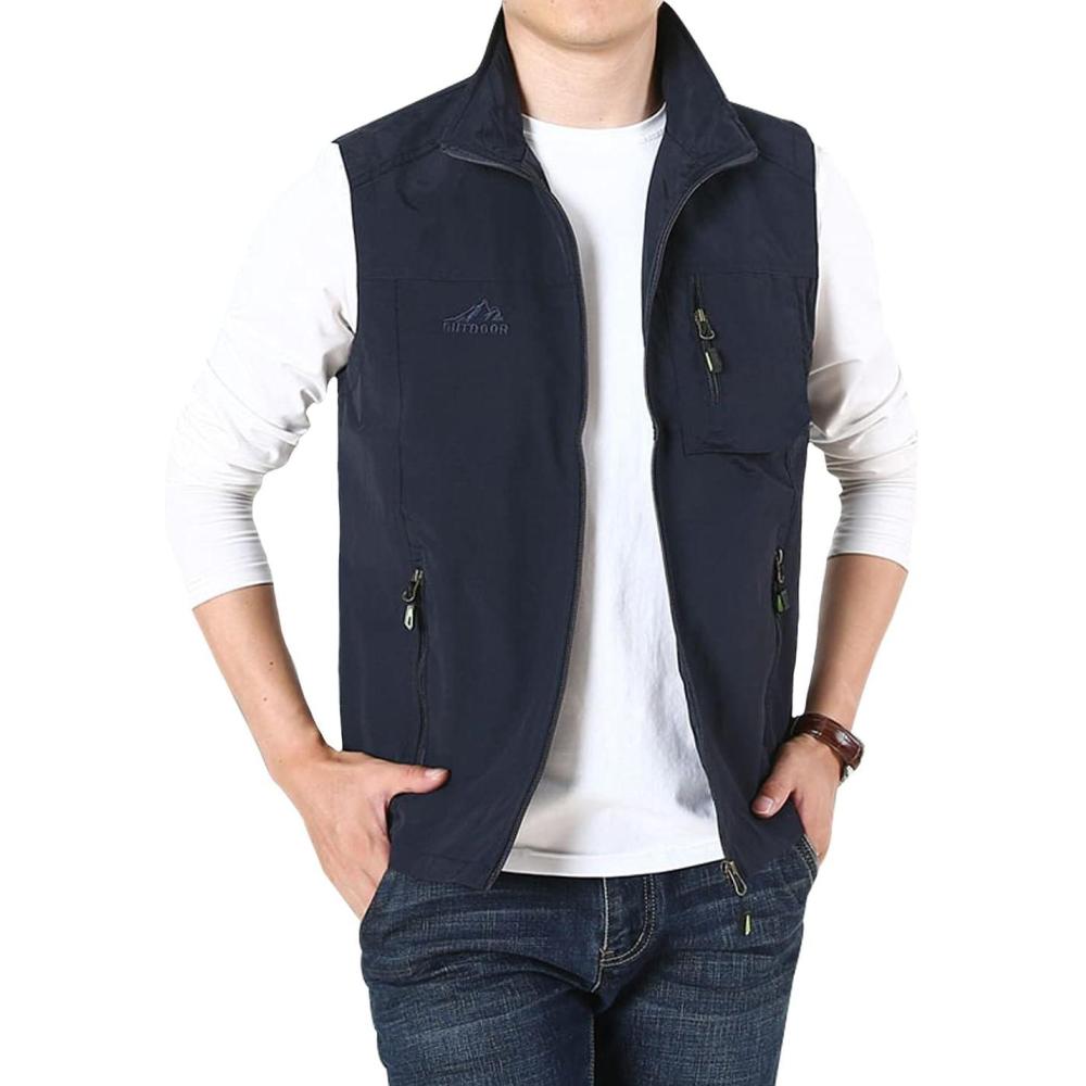 imageGihuo Mens Fishing Vest Utility Vest Casual Outdoor Quick Dry Safari Travel Golf Vest Work VestNavy 02