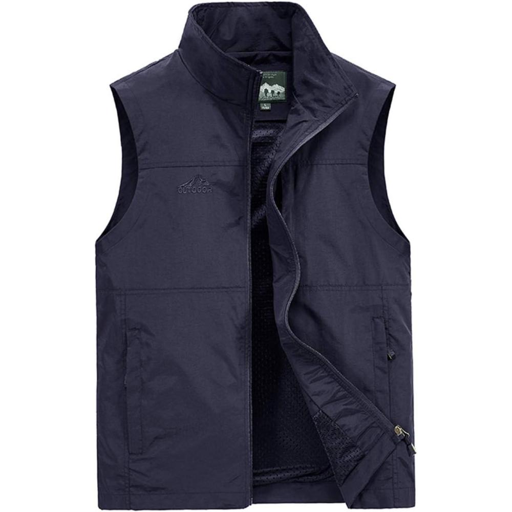 imageGihuo Mens Fishing Vest Utility Vest Casual Outdoor Quick Dry Safari Travel Golf Vest Work VestNavy
