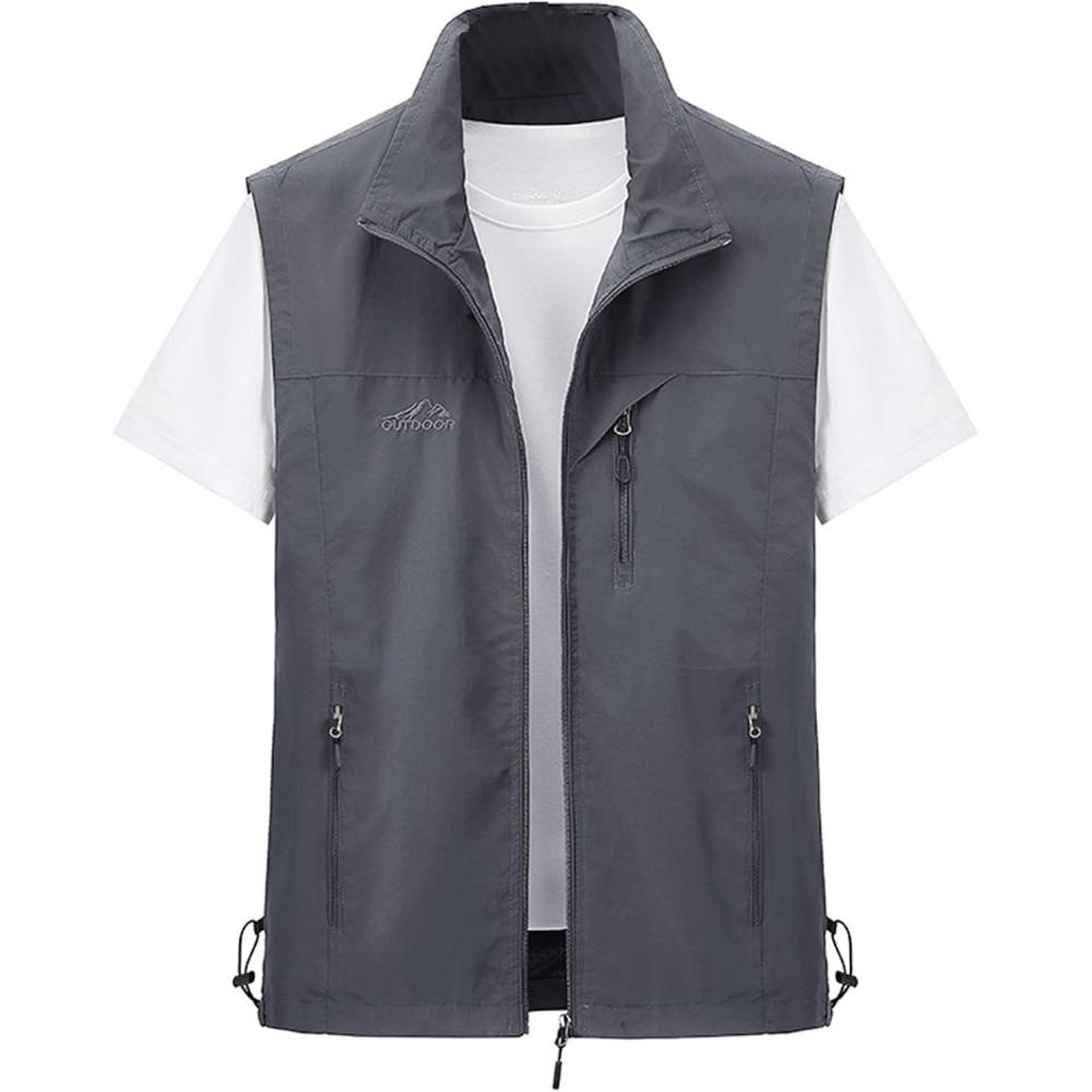 imageGihuo Mens Lightweight Softshell Sleeveless Golf Vest with Zipper Pockets for Travel Hiking Fishing Safari OutwearGrey