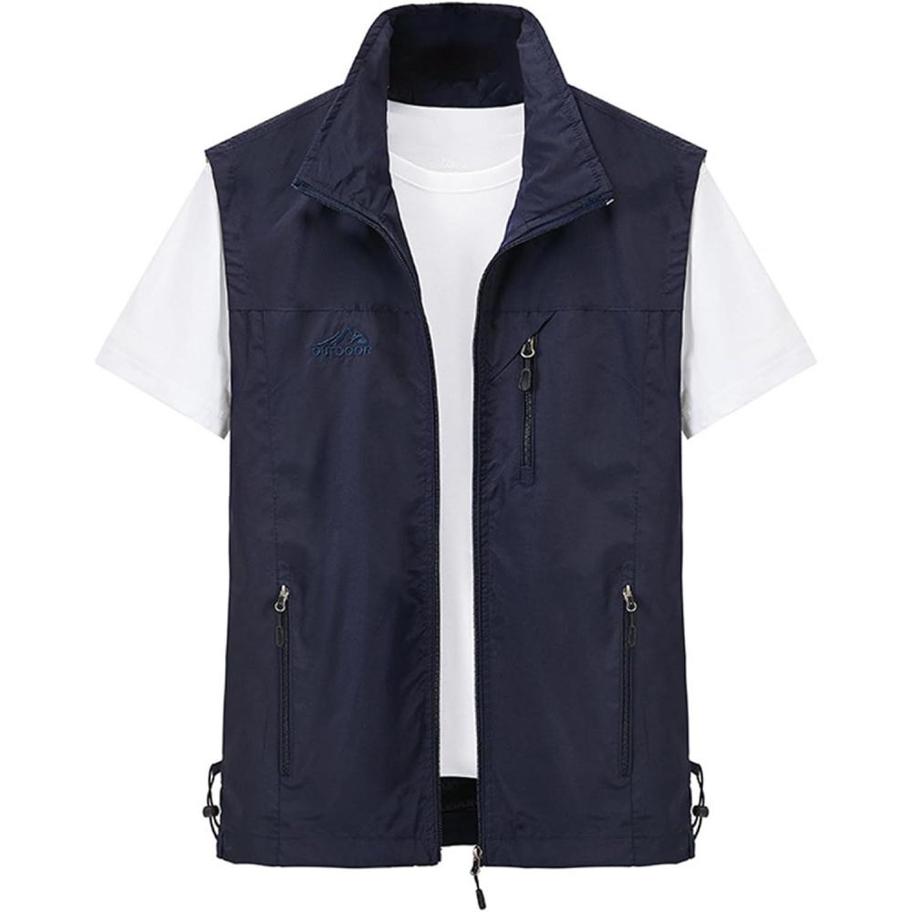 imageGihuo Mens Lightweight Softshell Sleeveless Golf Vest with Zipper Pockets for Travel Hiking Fishing Safari OutwearNavy
