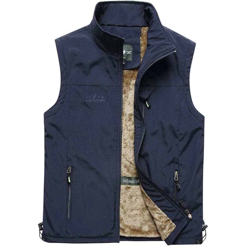 imageGihuo Mens Sherpa Lined Fleece Vest Winter Fishing Travel Utility Vest GiletNavy