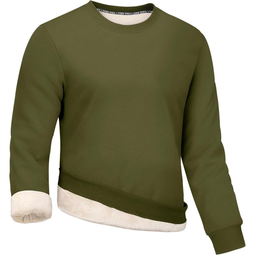 imageGihuo Mens Sherpa Lined Sweatshirt Fleece Crewneck Sweatshirts Winter Warm PulloverArmy