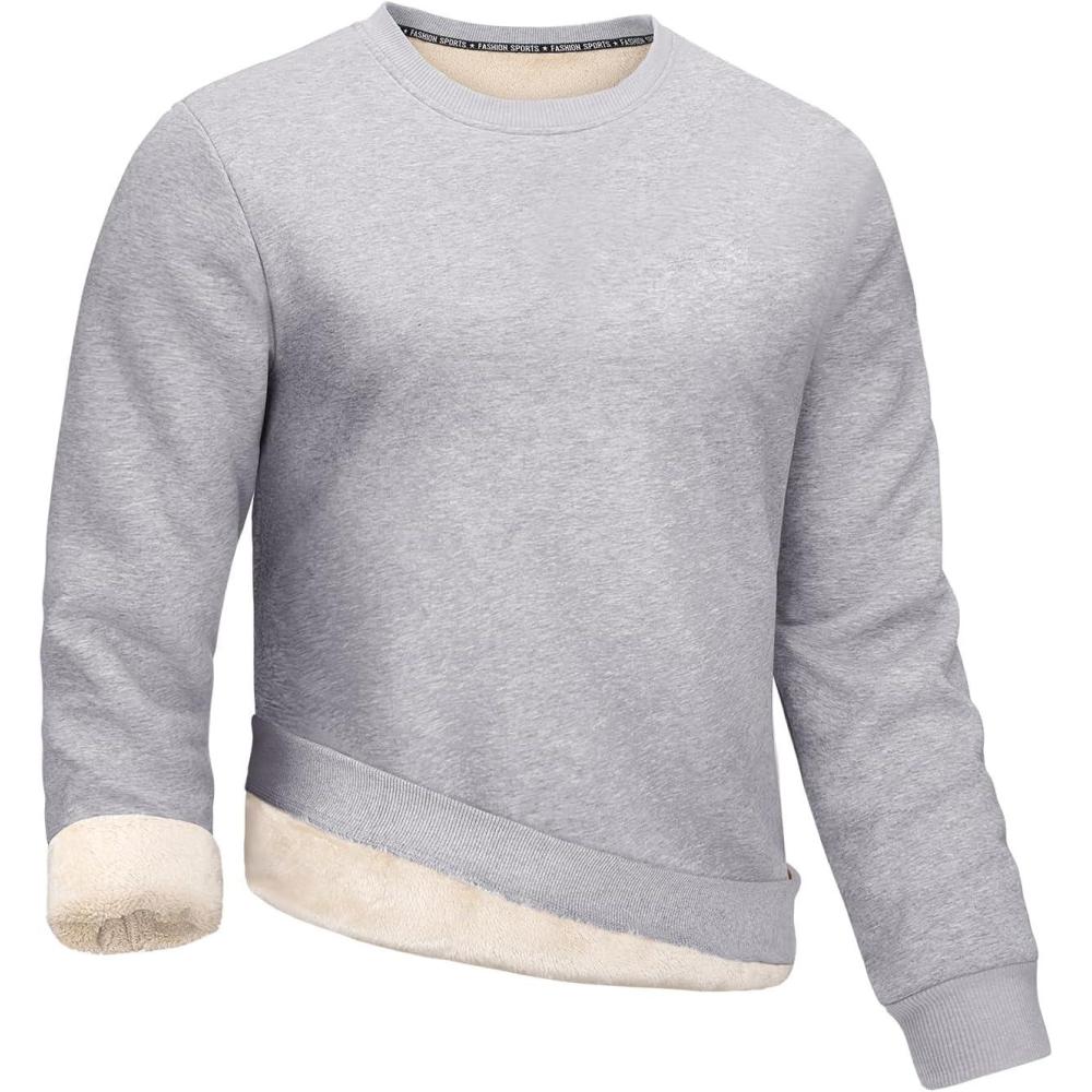 imageGihuo Mens Sherpa Lined Sweatshirt Fleece Crewneck Sweatshirts Winter Warm PulloverGrey
