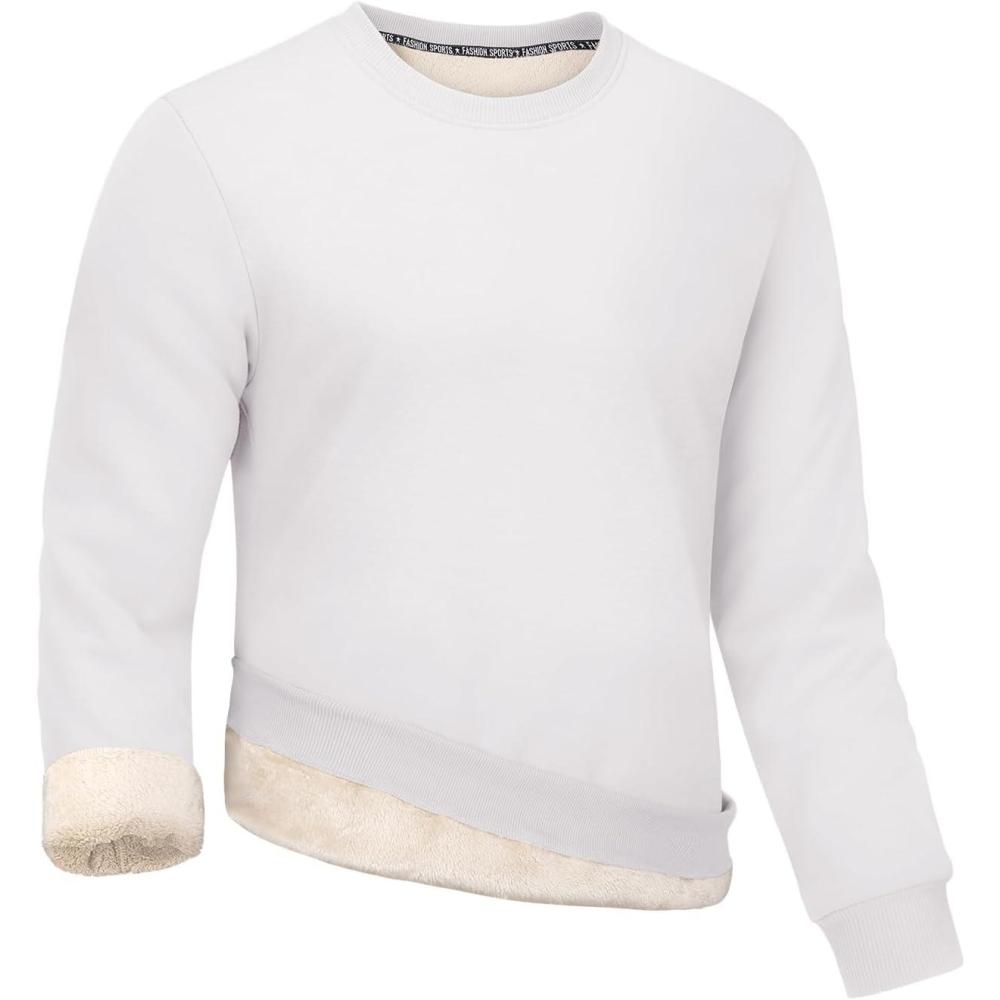 imageGihuo Mens Sherpa Lined Sweatshirt Fleece Crewneck Sweatshirts Winter Warm PulloverWhite