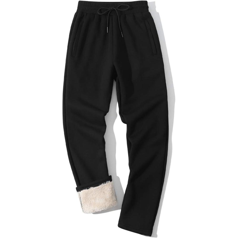 imageGihuo Mens Winter Warm Fleece Pants Sherpa Fleece Lined Jogger Pants Sweatpants2black Open Bottom