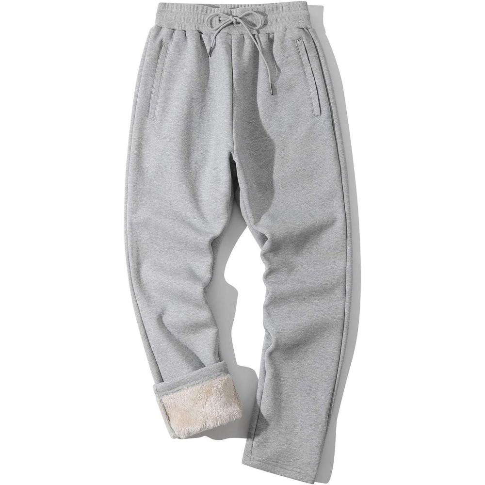 imageGihuo Mens Winter Warm Fleece Pants Sherpa Fleece Lined Jogger Pants Sweatpants2lightgrey Open Bottom
