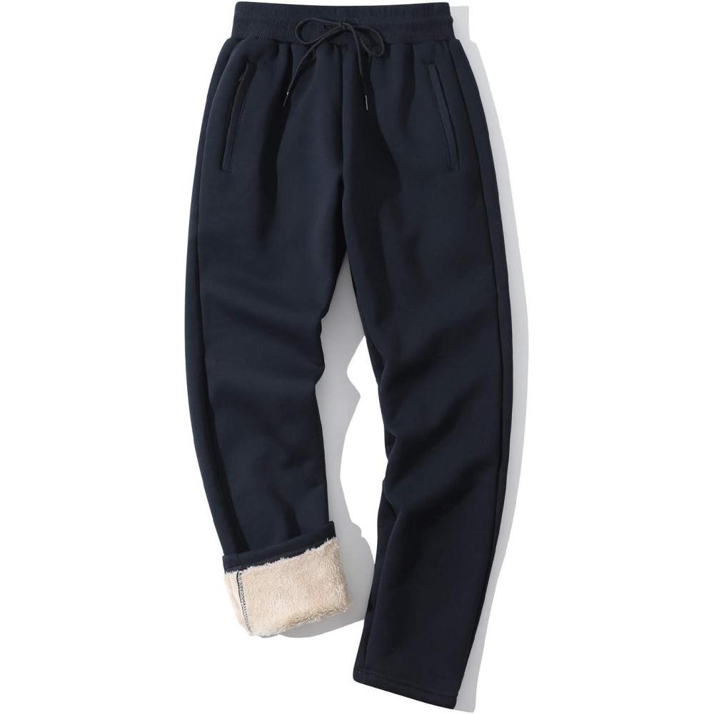 imageGihuo Mens Winter Warm Fleece Pants Sherpa Fleece Lined Jogger Pants Sweatpants2navy Open Bottom