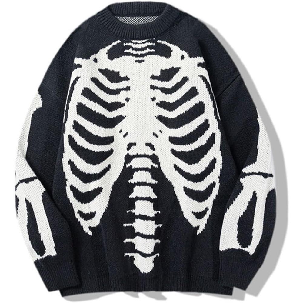 imageGihuo Women Dinosaur Oversized Sweater Graphic Crewneck Knitted Pullover Casual Loose Fit Jumper TopsBblack