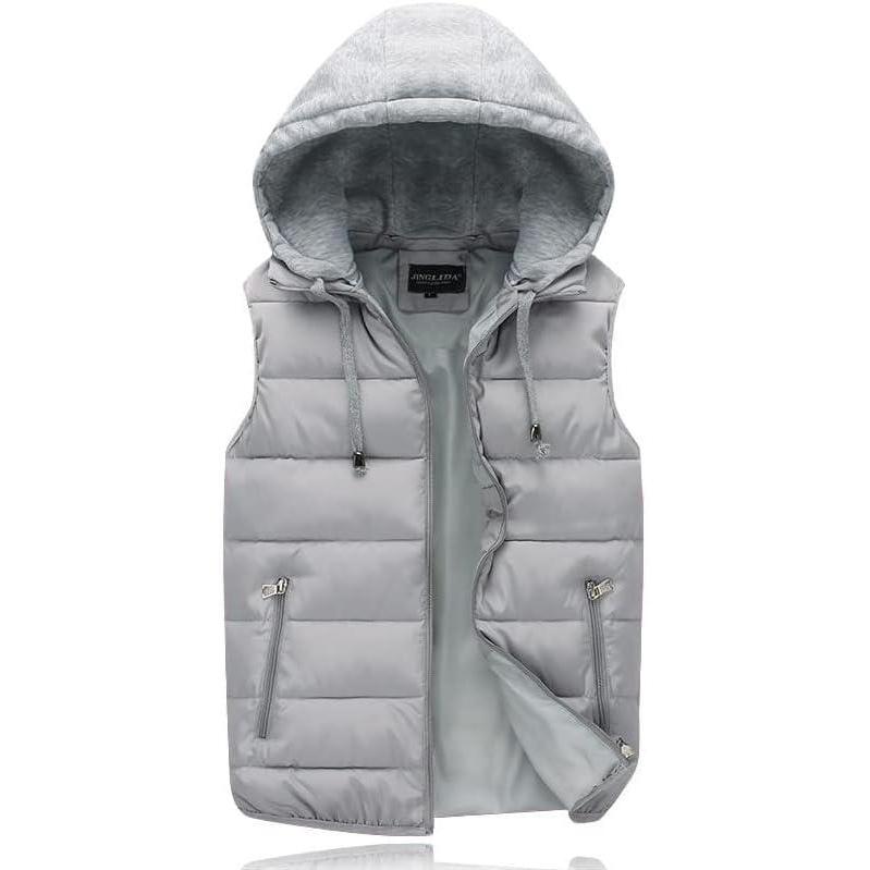 imageGihuo Womens Puffer Vest Zip Up Quilted Padded Winter Hooded Vest Warm Jacket Outerwear Vest02 Grey