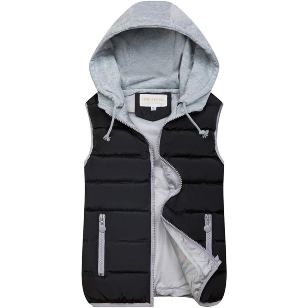 imageGihuo Womens Puffer Vest Zip Up Quilted Padded Winter Hooded Vest Warm Jacket Outerwear VestBlacknew