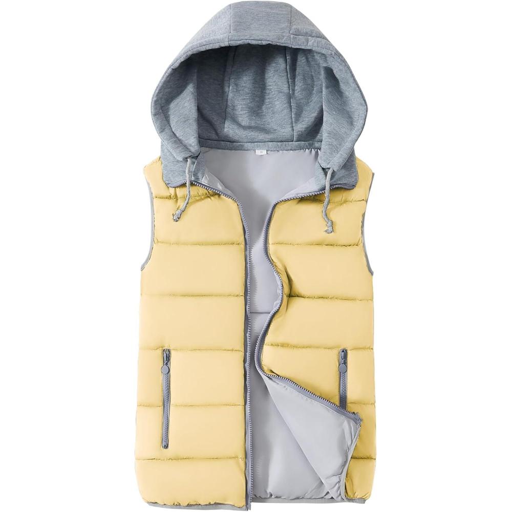 imageGihuo Womens Puffer Vest Zip Up Quilted Padded Winter Hooded Vest Warm Jacket Outerwear VestKhaki