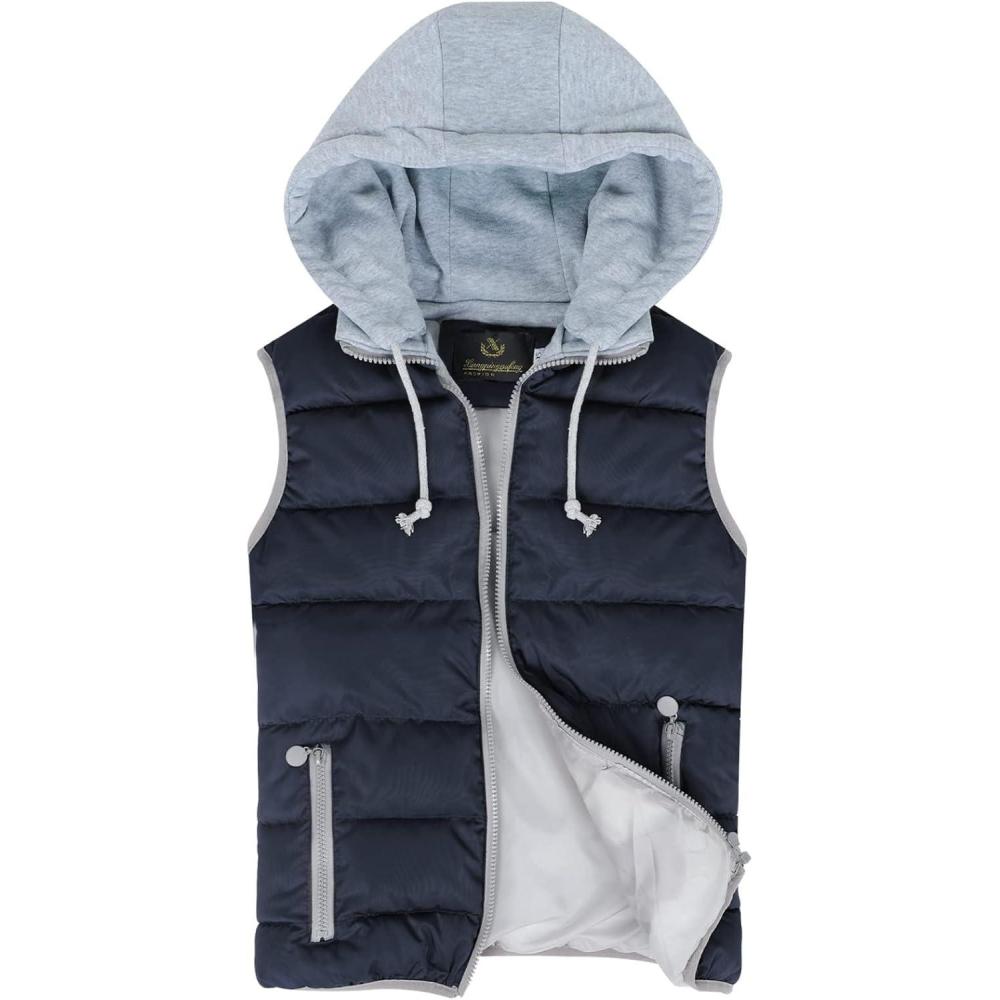 imageGihuo Womens Puffer Vest Zip Up Quilted Padded Winter Hooded Vest Warm Jacket Outerwear VestNavy